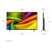 LG 55-дюймовый телевизор Smart TV LG NANO 4K UHD AI NU85 2026, LG NANO 4K UHD AI NU85, показанный спереди и сбоку, представляет собой 55-дюймовый дисплей с шириной экрана 1228 мм, высота экрана 715 мм, высота с подставкой 776 мм, глубина 70,8 мм, основание подста, 55NU850B6LA, thumbnail 2