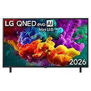 LG 55-дюймовый телевизор Smart&nbsp;TV LG QNED evo AI QNED85 Mini LED 4K 2026, Вид спереди на телевизор LG QNED evo AI QNED85 Mini LED, выпущенный в 2026 году: яркие текучие всплески разноцветного движения, напоминающего краску, заполняют дисплей, и плотные цветовые облака плавн, 55QNED85B6C, thumbnail 1
