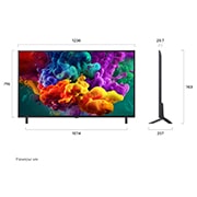 LG 55-дюймовый телевизор Smart&nbsp;TV LG QNED evo AI QNED85 Mini LED 4K 2026, Телевизор LG QNED evo AI QNED85 Mini LED, показанный спереди и сбоку, оснащен 65-дюймовым дисплеем шириной 1456 мм, с высотой экрана 840 мм, высота с подставкой 904&nbsp;мм, глубина 29,7 мм, размер основан, 55QNED85B6C, thumbnail 2