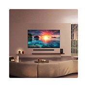 LG 77-дюймовый телевизор Смарт ТВ LG OLED evo AI G6 4K 2026, LG OLED evo AI G6 показывает яркую сцену заката над океаном, создавая спокойную и атмосферную обстановку, с расположенными под экраном звуковой панелью и динамиком., OLED77G6RLA, thumbnail 15