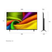 LG 55-дюймовый телевизор Smart TV LG NANO 4K UHD AI NU90 2026, LG NANO 4K UHD AI NU90, показанный спереди и сбоку, представляет собой 55-дюймовый дисплей с шириной экрана 1228 мм, высота экрана 715 мм, высота с подставкой 776 мм, глубина 70,8 мм, основание подста, 55NU900B6LA, thumbnail 2