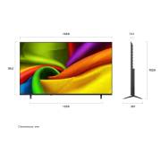 LG 75-дюймовый телевизор Smart TV LG NANO 4K UHD AI NU85 2026, LG NANO 4K UHD AI NU85, показанный спереди и сбоку, представляет собой 55-дюймовый дисплей с шириной экрана 1228 мм, высота экрана 715 мм, высота с подставкой 776 мм, глубина 70,8 мм, основание подста, 75NU850B6LA, thumbnail 2