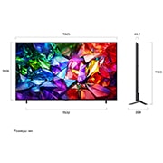 LG 86-дюймовый телевизор Smart&nbsp;TV LG Micro RGB evo AI MRGB96 4K 2026 , Телевизор LG Micro RGB evo AI MRGB95, показанный спереди и сбоку, оснащен 100-дюймовым дисплеем шириной 2230 мм, с высотой экрана 1277 мм, высота с подставкой 1374 мм, глубина 49,9 мм, размер основания подставки 1725 на 415 мм., 86MRGB96B6B, thumbnail 3