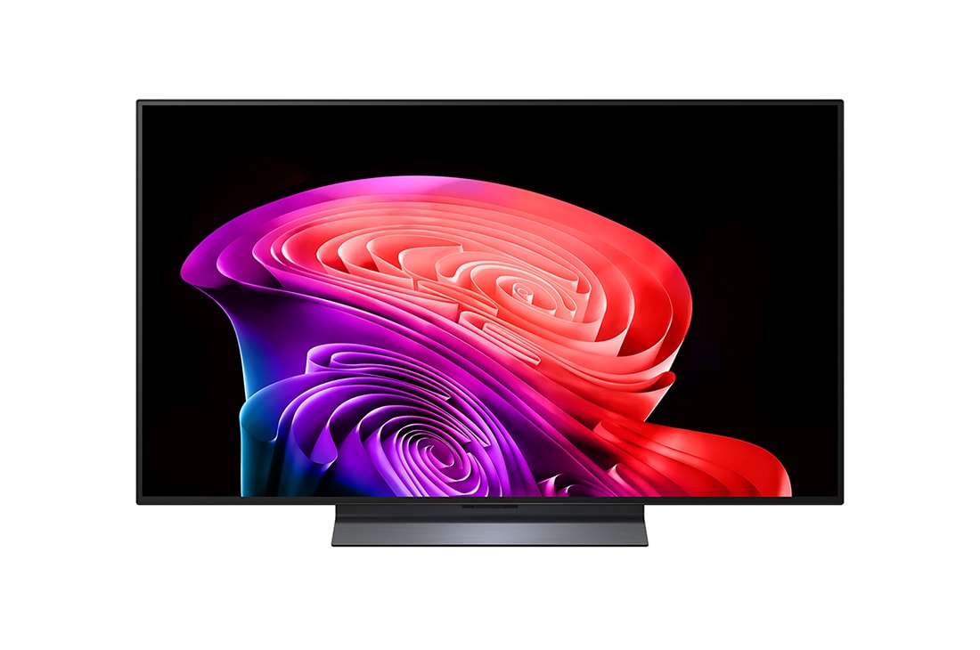 LG 48-дюймовый телевизор Смарт ТВ LG OLED AI C6 4K 2026, Фронтальный вид телевизора LG OLED evo AI C6, выпущенного в 2026&nbsp;году, отображает многослойные разноцветные формы, демонстрируя технологии Perfect Black и Perfect Color, а также значок «OLED TV №&nbsp;1 в мире уже 13&nbsp;лет»., OLED48C6DLA, thumbnail 2