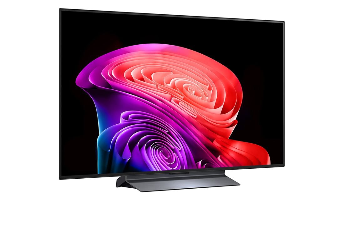 LG 48-дюймовый телевизор Смарт ТВ LG OLED AI C6 4K 2026, Телевизор LG OLED evo AI C6, показанный спереди и сбоку, оснащен 48-дюймовым дисплеем шириной 1071 мм, общая высота 620 мм, ультратонкий 46,9 мм (без подставки)., OLED48C6DLA, thumbnail 3