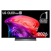 LG 48-дюймовый телевизор Смарт ТВ LG OLED AI C6 4K 2026, Фронтальный вид телевизора LG OLED evo AI C6, выпущенного в 2026&nbsp;году: тонкая черная рамка и яркий рельефный вихрь многослойных радужных тонов, перетекающий по экрану., OLED48C6DLA, thumbnail 1