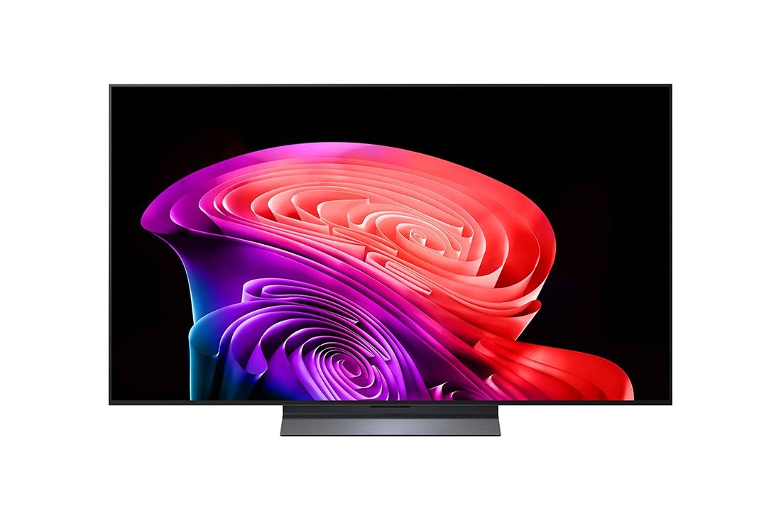 LG 55-дюймовый телевизор Смарт ТВ LG OLED AI C6 4K 2026, Фронтальный вид телевизора LG OLED evo AI C6, выпущенного в 2026&nbsp;году, отображает многослойные разноцветные формы, демонстрируя технологии Сверхсияющего изображения, Гармонии идеально черного и цветны, OLED55C6DLA, thumbnail 2