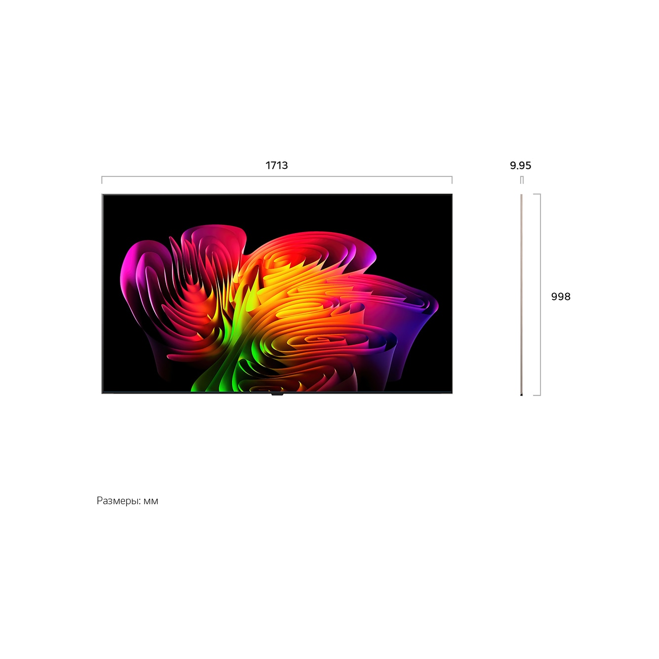 LG 77-дюймовый телевизор Smart TV Wallpaper TV LG OLED evo AI W6 4K 2026 года, Телевизор LG OLED evo AI W6 Wallpaper TV, показанный спереди и сбоку, оснащен 83-дюймовым дисплеем шириной 1844 мм, общая высота 1061 мм, ультратонкий 9,95 мм (без подставки)., OLED77W69LA, thumbnail 2