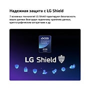 LG 50-дюймовый телевизор Smart TV LG NANO 4K UHD AI NU80 2026, Система LG Shield, применяемая в LG NANO 4K UHD AI NU80, показана с логотипом LG Shield в центре, значками безопасности внизу и значком премии CES Innovation Awards 2026 вверху, что символизирует защиту данных и системы., 50NU800B6LC, thumbnail 7