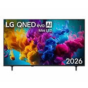 LG 55-дюймовый умный телевизор LG QNED evo AI Mini LED QNED8M 4K 2026, Вид спереди на телевизор LG QNED evo AI Mini LED QNED8M, выпущенный в 2026 году, показывает экран, заполненный яркими, плавными всплесками разных цветов в движении, а плотные цветовые облака плавно ра, 55QNED8MB6C, thumbnail 1