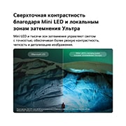 LG 115-дюймовый умный телевизор LG QNED evo AI Mini LED QNED93 4K 2026, LG QNED evo AI QNED90 Mini LED с технологией Mini LED и ультраточным локальным затемнением показывает разделенную сцену ледника, освещенного северным сиянием, сравнивая изображение с обычным LED – демонстрируя более глубокий черный цвет, контрастные детали и высокую четкость., 115QNED93B6, thumbnail 6