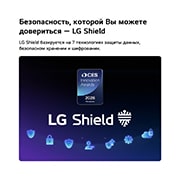 LG 115-дюймовый умный телевизор LG QNED evo AI Mini LED QNED93 4K 2026, Система LG Shield, применяемая в LG QNED evo AI QNED90 Mini LED, показана с логотипом LG Shield в центре, значками безопасности внизу и значком премии CES 2026 года за инновации вверху, что символизирует защиту данных и системы., 115QNED93B6, thumbnail 9