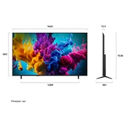 LG 75-дюймовый умный телевизор LG QNED evo AI Mini LED QNED8M 4K 2026, Телевизор LG QNED evo AI Mini LED QNED8M, показанный спереди и сбоку, оснащен 75-дюймовым дисплеем шириной 1669&nbsp;мм, с высотой экрана 963&nbsp;мм, высота с подставкой 1026&nbsp;мм, глубина 72,1&nbsp;мм, размер основа, 75QNED8MB6A, thumbnail 2