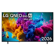 LG 85-дюймовый умный телевизор LG QNED evo AI Mini LED QNED8M 4K 2026, Вид спереди на телевизор LG QNED evo AI Mini LED QNED8M, выпущенный в 2026 году, показывает экран, заполненный яркими, плавными всплесками разных цветов в движении, а плотные цветовые облака плавно ра, 85QNED8MB6A, thumbnail 1