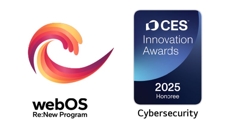 Логотип программы webOS Re:New рядом с эмблемой премии CES за инновации.