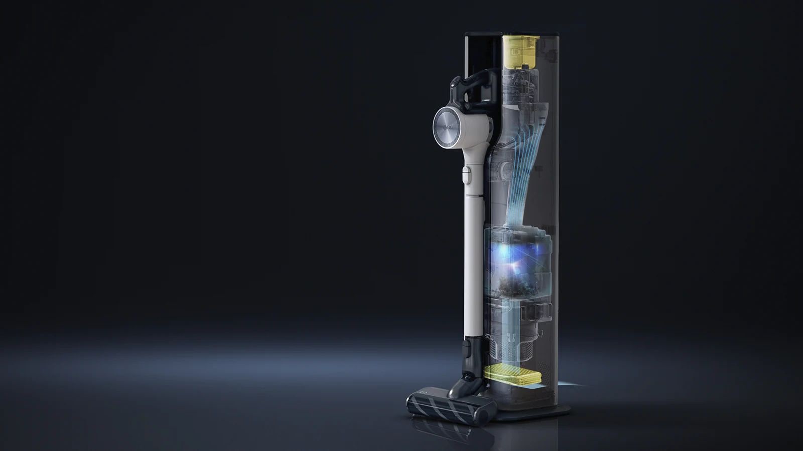 Графическая анимация показывает, как пыль автоматически удаляется при подключении к док-станции.