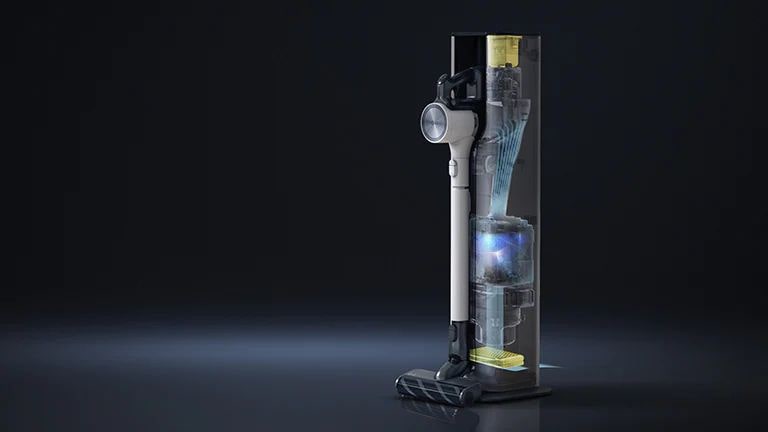 Графическая анимация показывает, как пыль автоматически удаляется при подключении к док-станции.