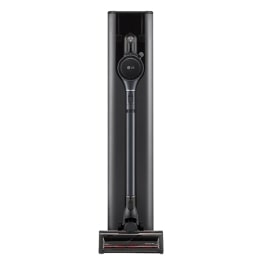 Серый графитовый вертикальный беспроводной пылесос LG A9T-LITE, вид станции спереди2