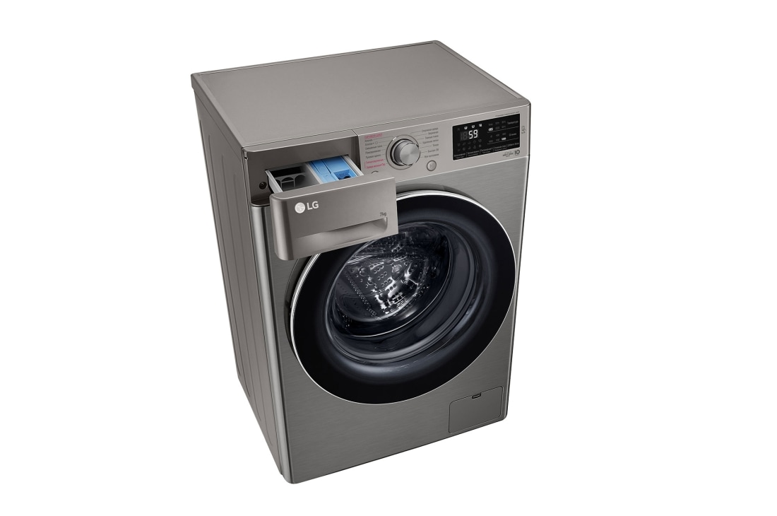LG Стиральная машина узкая LG F2J6HSDS с паром, 7 кг, Top perspective drawer open, F2J6HSDS, thumbnail 9