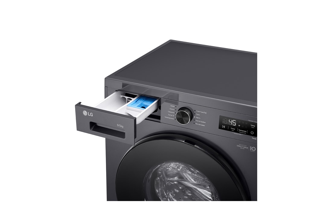 LG Стирально-сушильная машина LG F2Y2VG5J с паром, 9/5 кг, Стирально-сушильная машина LG F2Y2VG5J с открытым лотком (вид справа), F2Y2VG5J, thumbnail 6