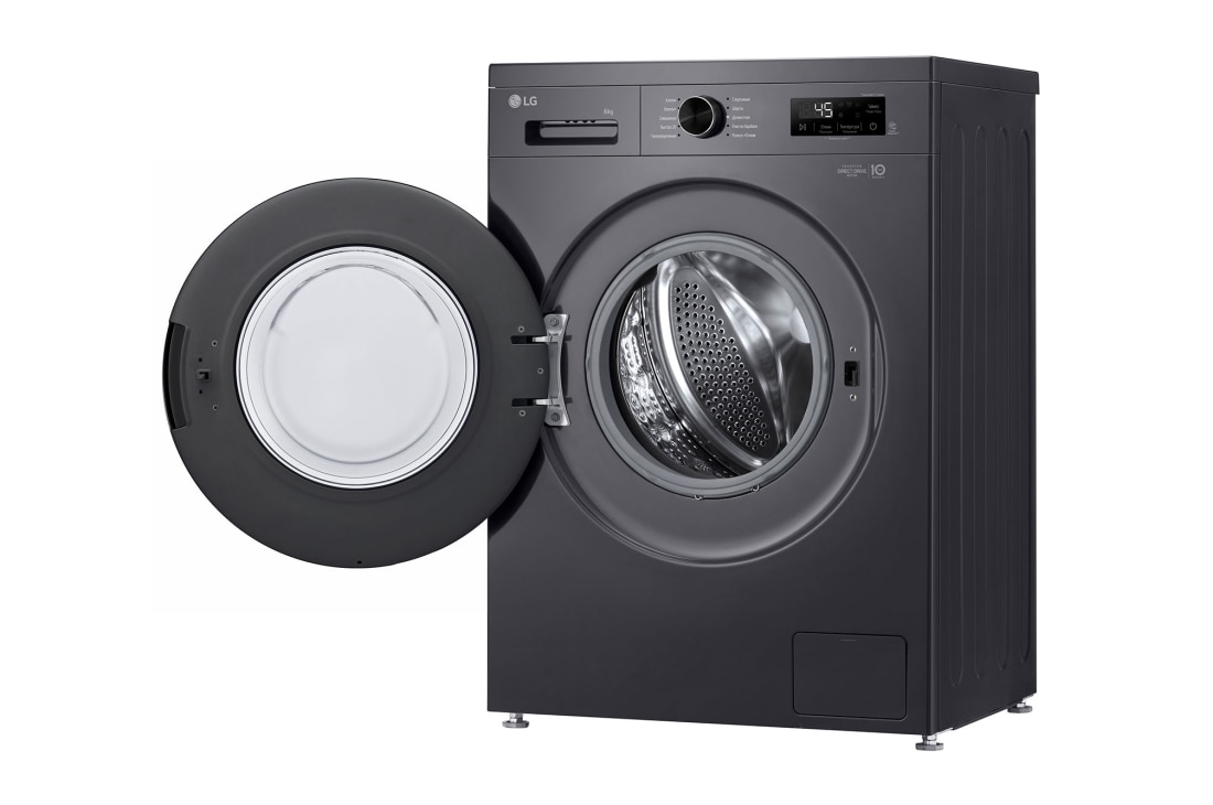 LG Стиральная машина узкая LG F2Y1NS6J с паром, 6 кг, Стиральная машина LG F2Y1NS6J с открытой дверцей (вид справа), F2Y1NS6J, thumbnail 9