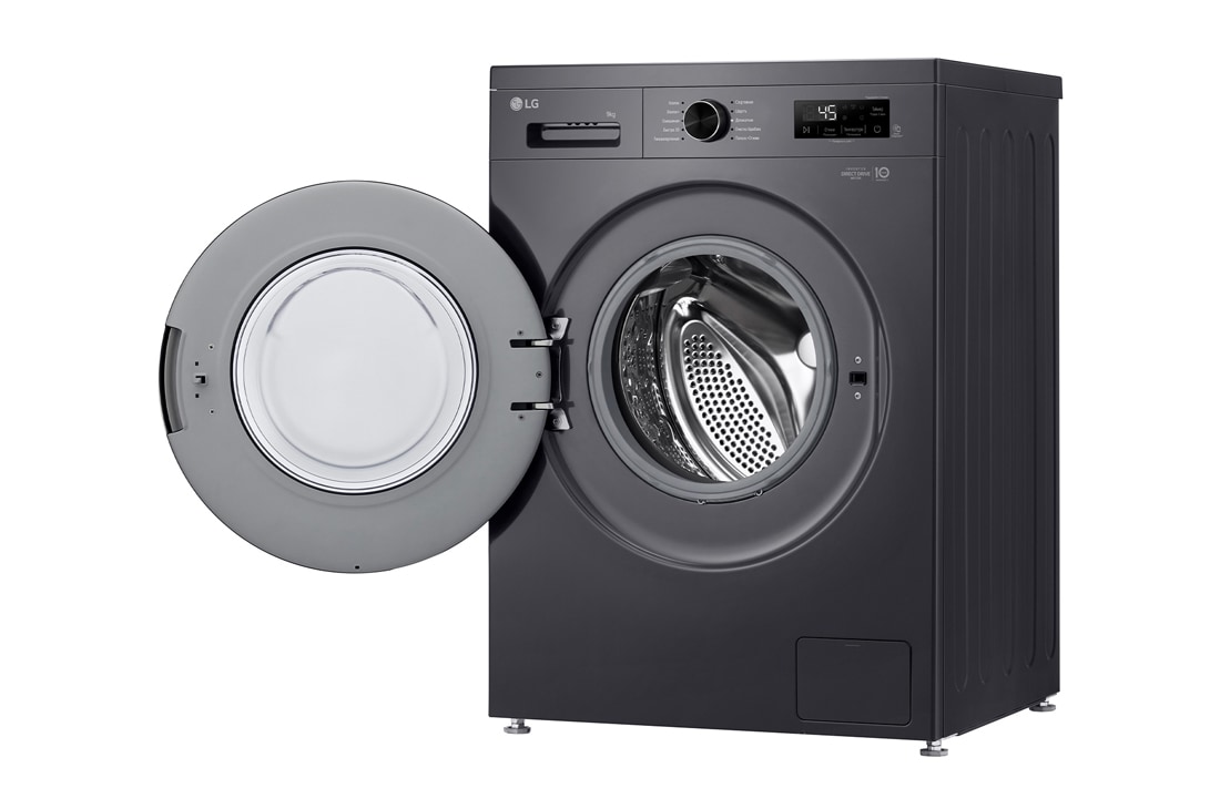 LG Стиральная машина LG F2Y1VS6J с паром, 9 кг, стиральная машина LG F2Y2VG5J с открытой дверцей (вид справа), F2Y1VS6J, thumbnail 9