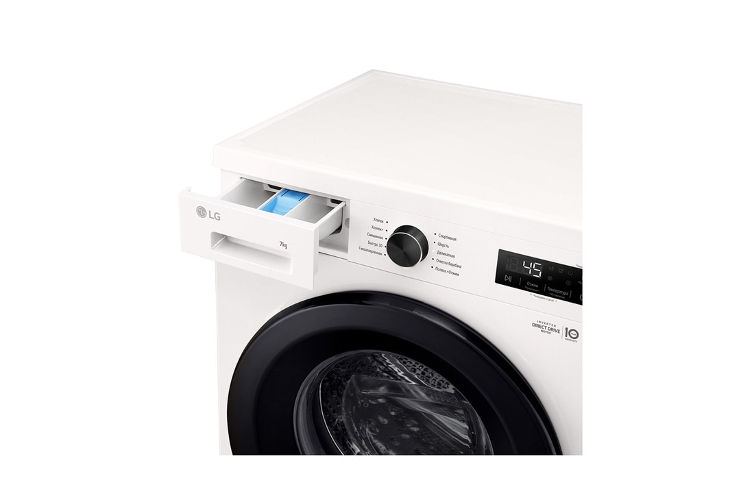 LG Стиральная машина узкая LG F2Y1HS6W с паром, 7 кг, Стиральная машина LG F2Y1HS6W с открытым лотком (вид справа), F2Y1HS6W, thumbnail 6