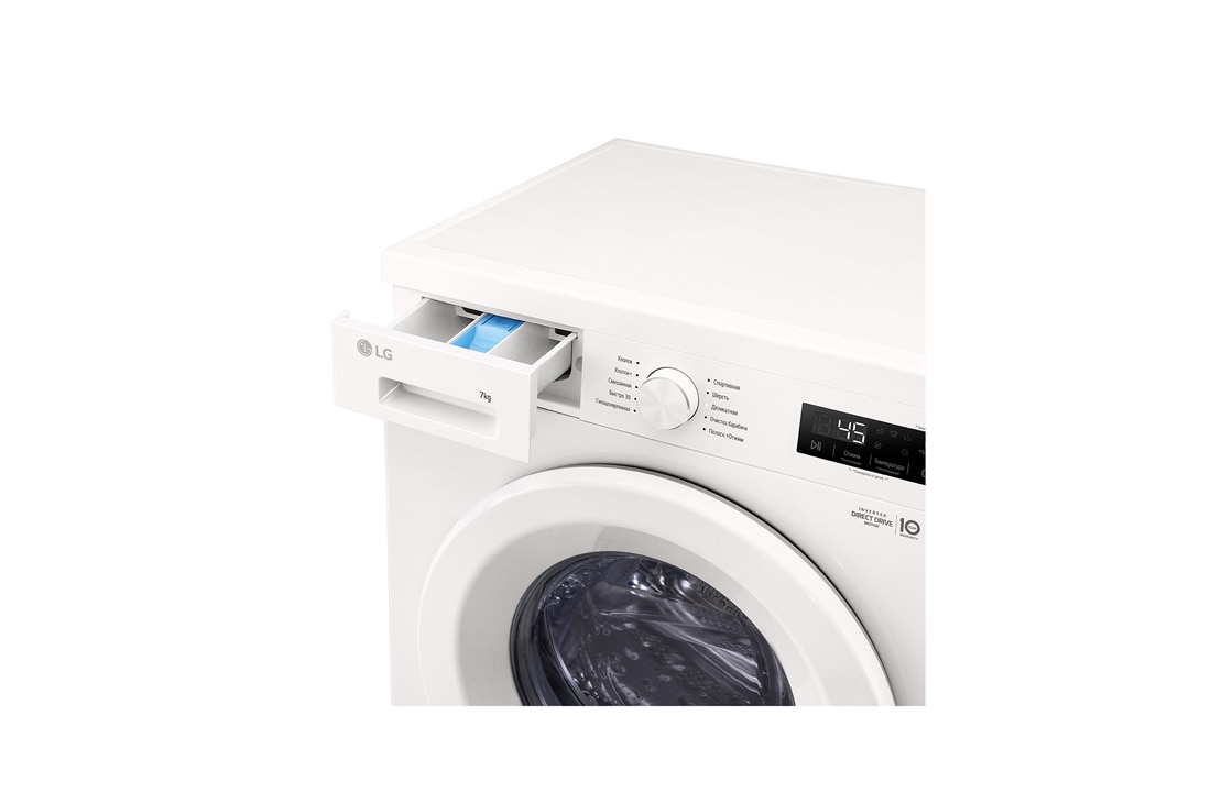 LG Стиральная машина узкая LG F2Y1HS3W с паром, 7 кг, Стиральная машина LG F2Y1HS3W с открытым лотком (вид справа), F2Y1HS3W, thumbnail 6