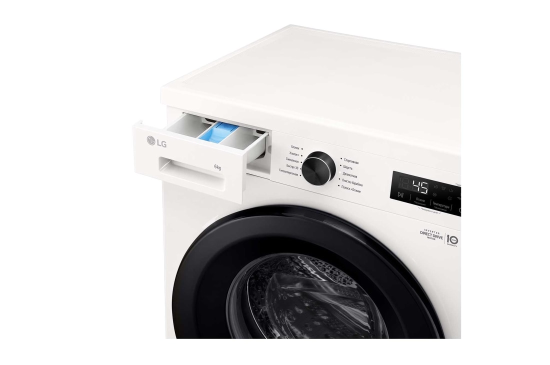 LG Стиральная машина узкая LG F2Y1NS6W с паром, 6 кг, Стиральная машина LG F2Y1NS6W с открытым лотком (вид справа), F2Y1NS6W, thumbnail 6