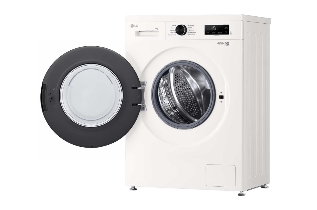 LG Стиральная машина узкая LG F2Y1NS6W с паром, 6 кг, Стиральная машина LG F2Y1NS6W с открытой дверцей (вид справа), F2Y1NS6W, thumbnail 9