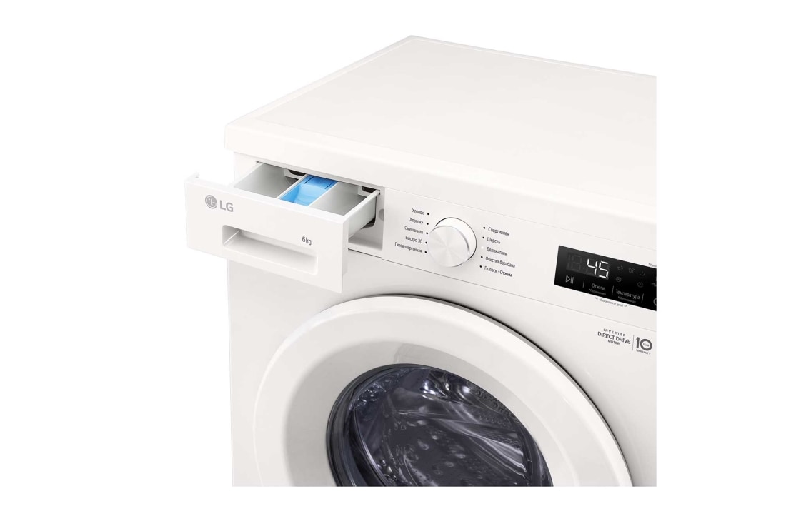 LG Стиральная машина узкая LG F2Y1NS3W с паром, 6 кг, Стиральная машина LG F2Y1NS3W с открытым лотком (вид справа), F2Y1NS3W, thumbnail 6