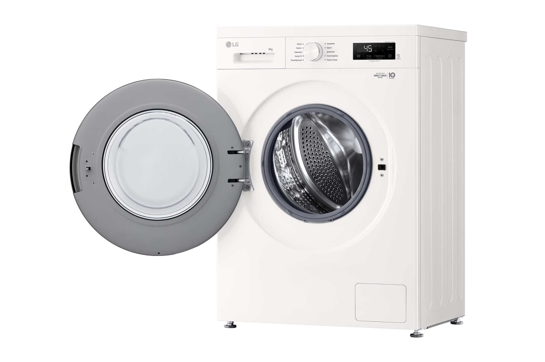 LG Стиральная машина узкая LG F2Y1NS3W с паром, 6 кг, Стиральная машина LG F2Y1NS3W с открытой дверцей (вид справа), F2Y1NS3W, thumbnail 9
