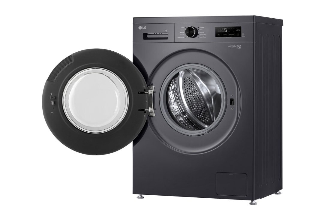 LG Стиральная машина узкая LG F2Y1HS5J с паром, 7 кг, Стиральная машина LG F2Y1HS3W с открытой дверцей (вид справа), F2Y1HS5J, thumbnail 9