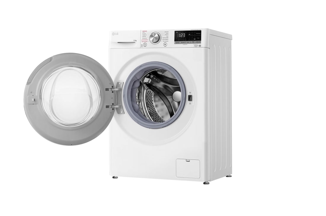 LG Узкая стирально-сушильная машина LG F2V5HG1W с паром, 7/5 кг, Стиральная машина LG F2V5HG0W с открытой дверцей (вид справа), F2V5HG1W, thumbnail 12