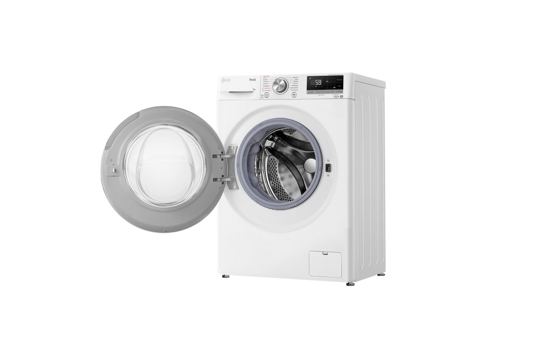 LG Стиральная машина узкая LG F2V5HS1W с паром, 7 кг, Стиральная машина LG F2V5HS1W с открытой дверцей (вид справа), F2V5HS1W, thumbnail 10