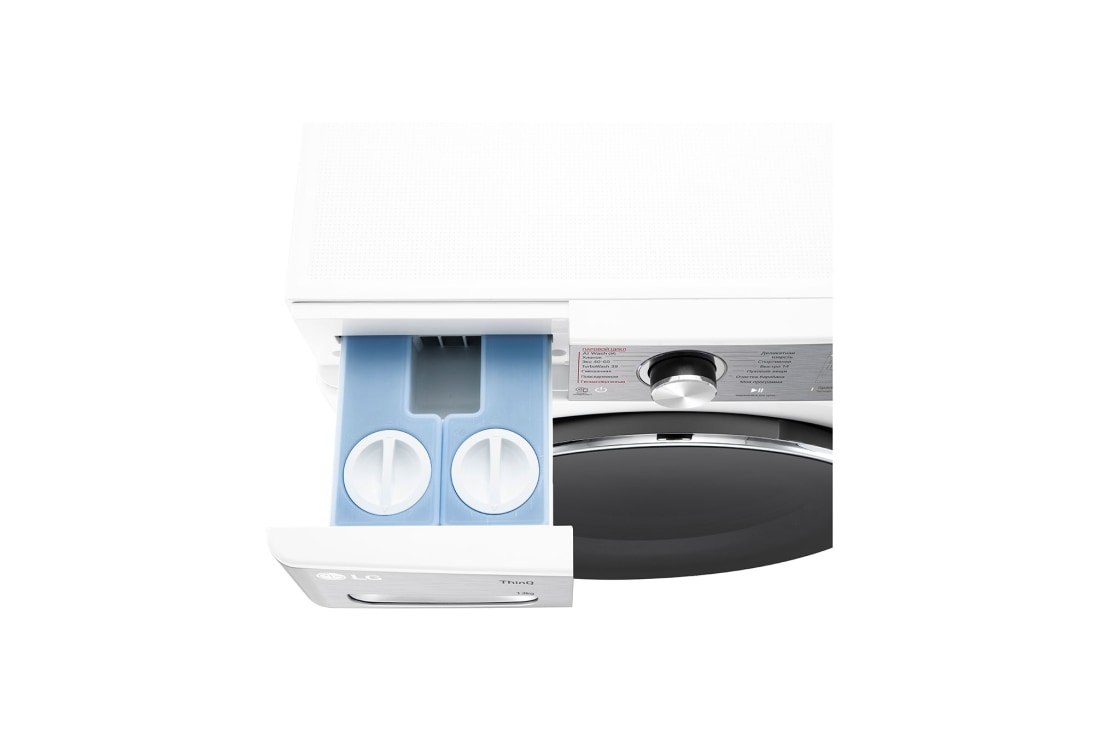 LG Стиральная машина LG F4V9LA2W с паром, 13 кг, Стиральная машина LG F4V9LA2W с открытым лотком (вид сверху), F4V9LA2W, thumbnail 7