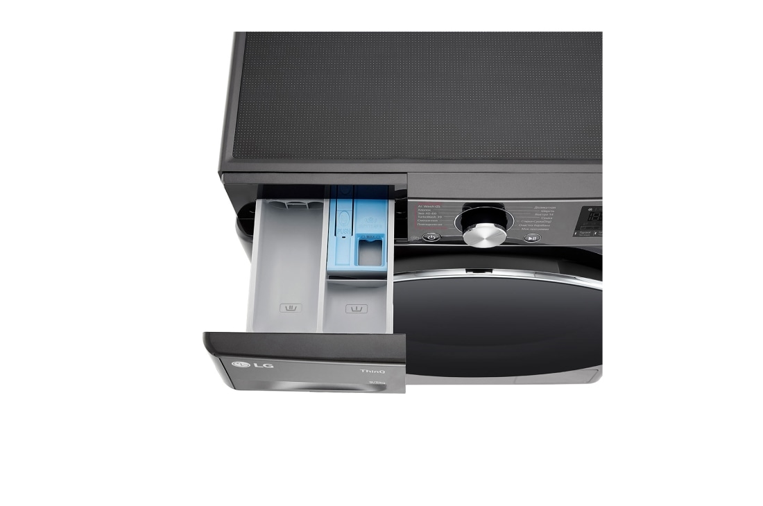 LG Узкая стирально-сушильная машина LG F2V9FC2P с паром, 9/5 кг, Стирально-сушильная машина LG F2V9FC2P с открытым лотком (вид сверху), F2V9FC2P, thumbnail 7