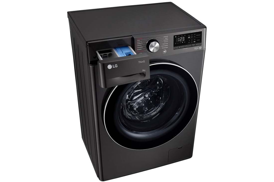 LG Стиральная машина узкая LG F2V9FW9P с паром, 9 кг, Стиральная машина LG F2V9FW9P с открытым лотком (вид слева в перспективе), F2V9FW9P, thumbnail 9