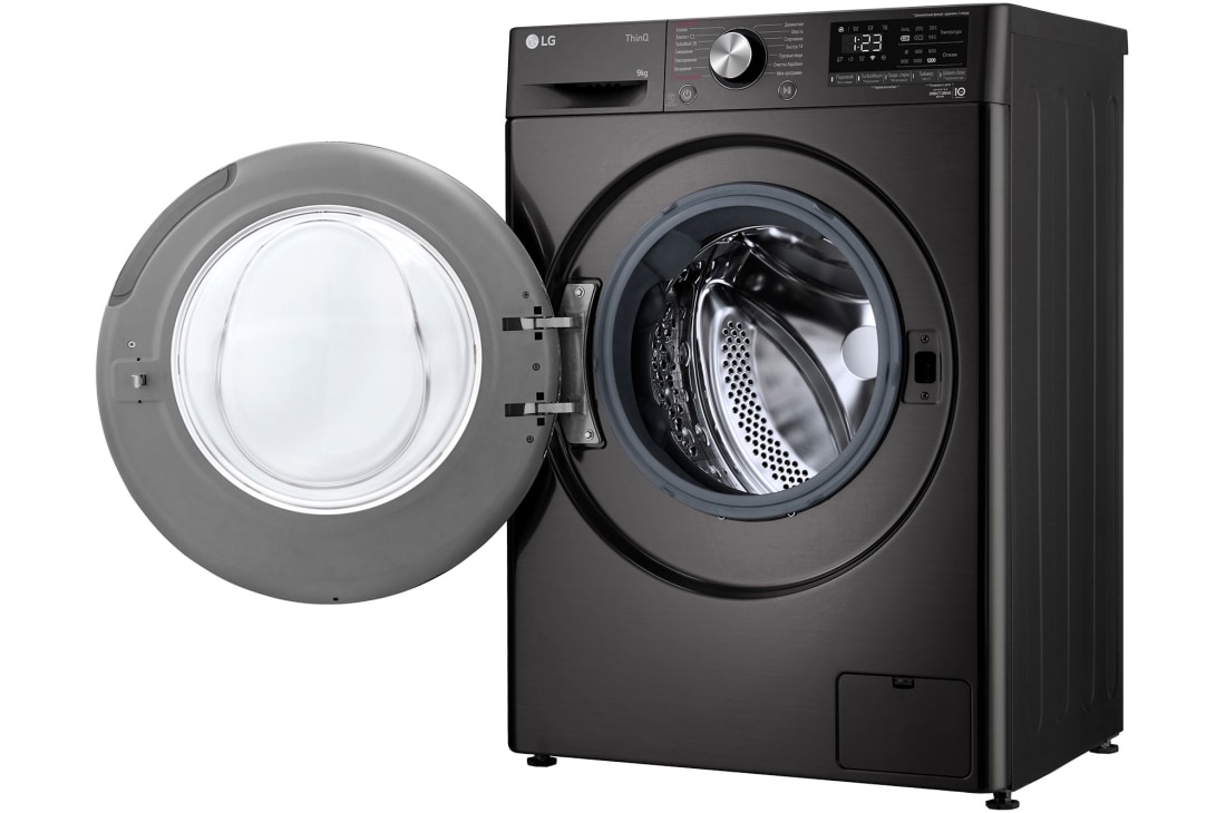 LG Стиральная машина узкая LG F2V9FW9P с паром, 9 кг, Стиральная машина LG F2V9FW9P с открытой дверцей (вид справа), F2V9FW9P, thumbnail 11