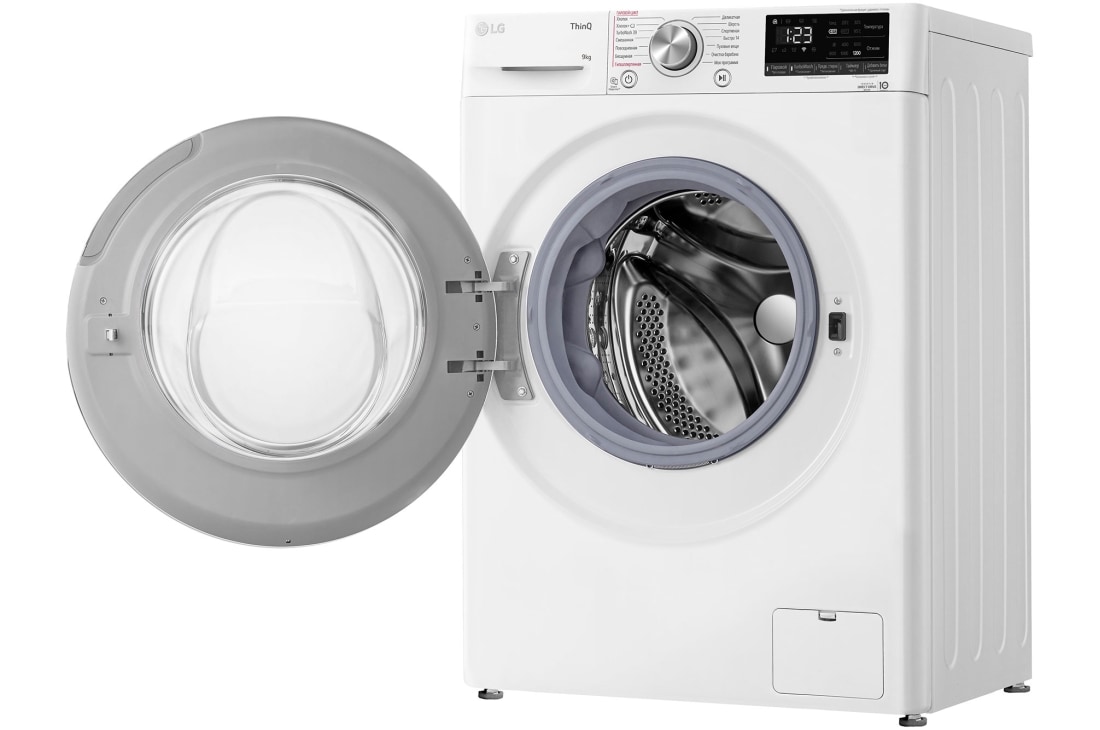 LG Стиральная машина узкая LG F2V9FW9W с паром, 9 кг, Стиральная машина LG F2V9FW9W с открытой дверцей (вид справа), F2V9FW9W, thumbnail 11