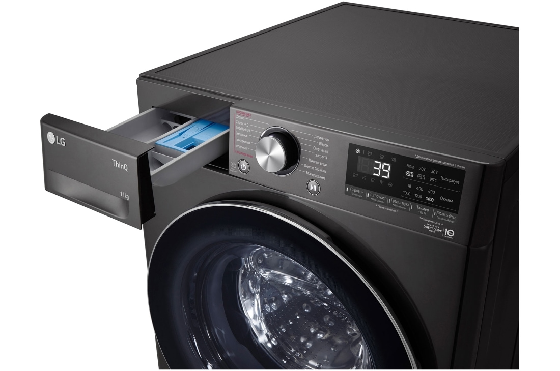 LG Стиральная машина LG TW4V9EW9P с паром, 11 кг, Стиральная машина LG TW4V9EW9P с открытым лотком (вид справа), TW4V9EW9P, thumbnail 6