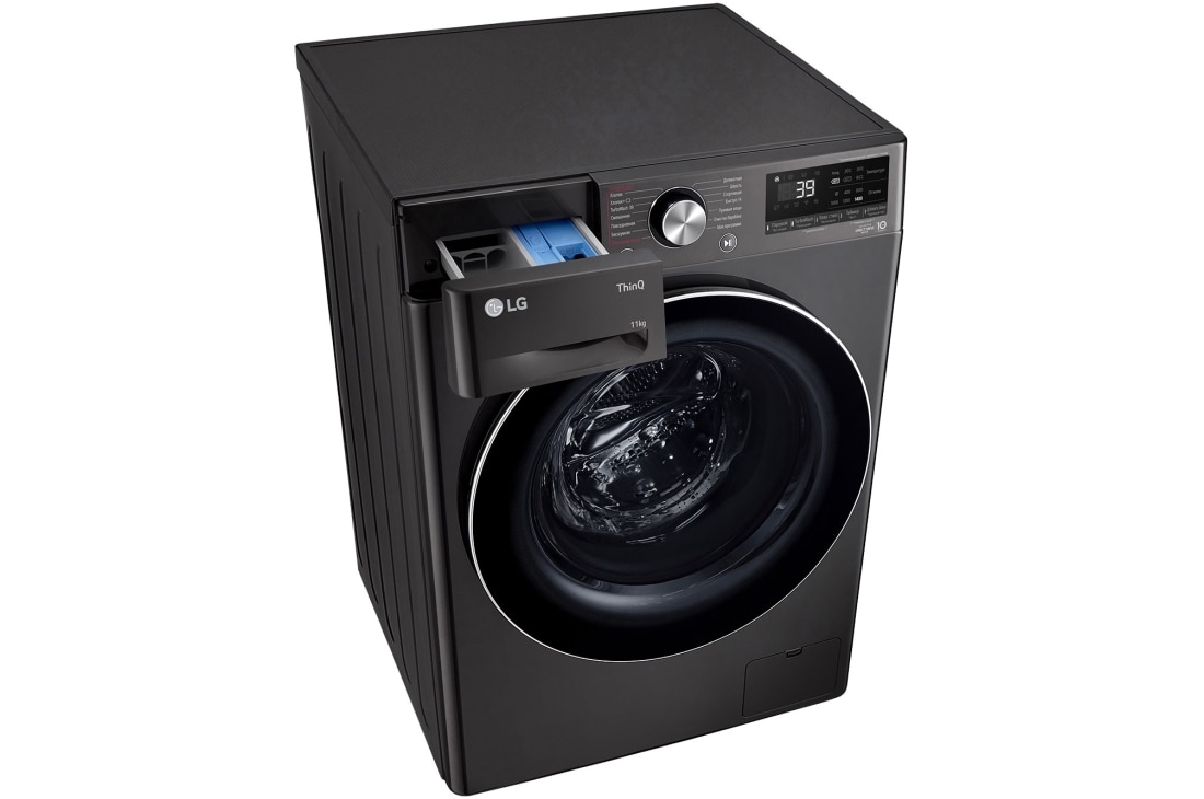 LG Стиральная машина LG TW4V9EW9P с паром, 11 кг, Стиральная машина LG TW4V9EW9P с открытым лотком (вид слева в перспективе), TW4V9EW9P, thumbnail 9