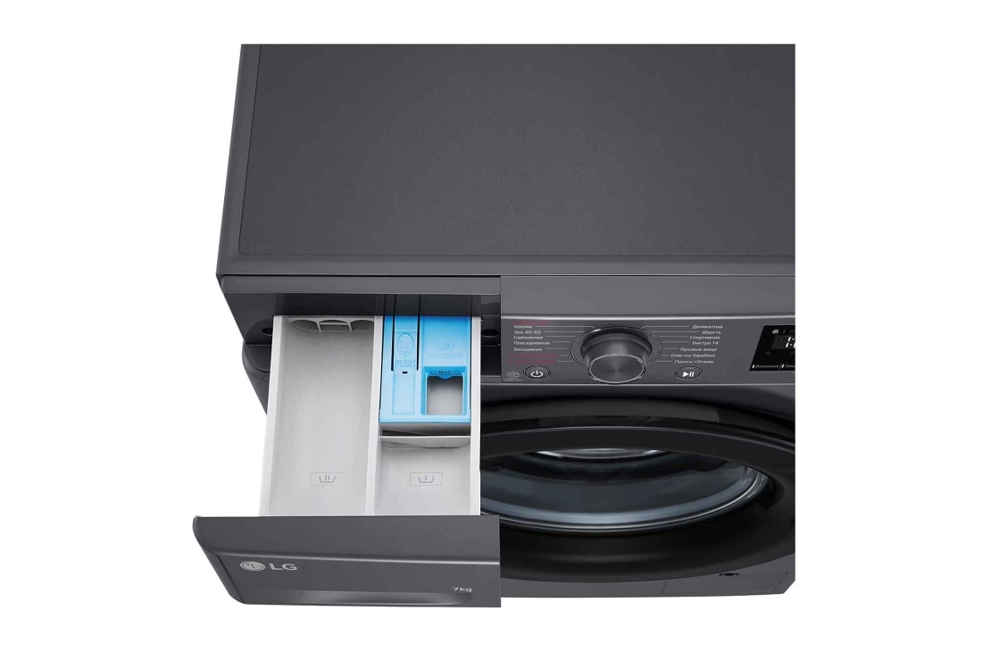 LG Стиральная машина узкая LG F2V3HS6J с паром, 7 кг, Стиральная машина LG F2V3HS6J с открытым лотком (вид сверху), F2V3HS6J, thumbnail 7