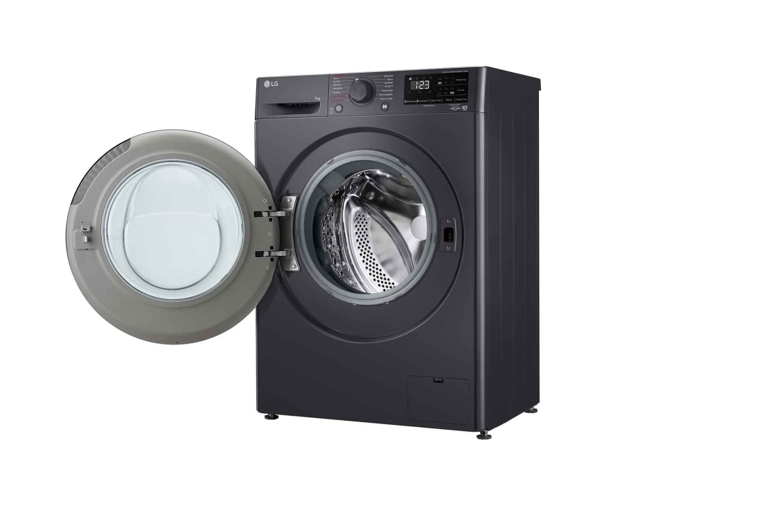 LG Стиральная машина узкая LG F2V3HS6J с паром, 7 кг, Стиральная машина LG F2V3HS6J с открытой дверцей (вид справа), F2V3HS6J, thumbnail 11