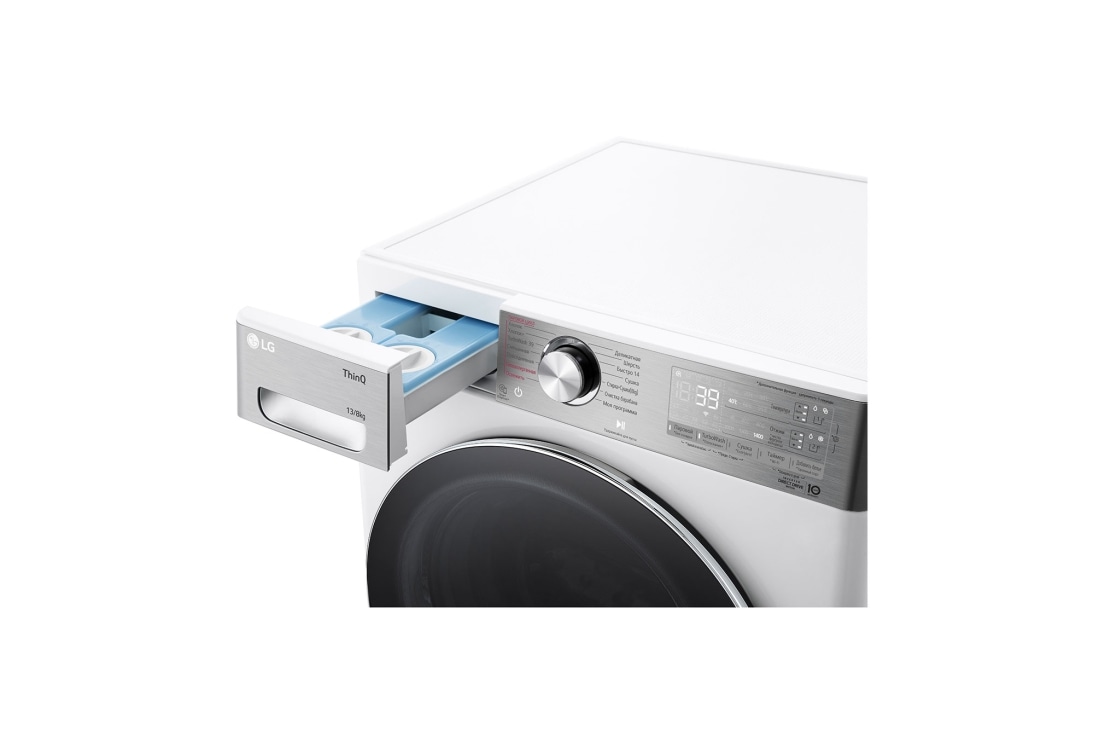 LG Стирально-сушильная машина LG F4V9LD2W с паром, 13/8 кг, Стирально-сушильная машина LG F4V9LD2W с открытым лотком (вид справа), F4V9LD2W, thumbnail 5