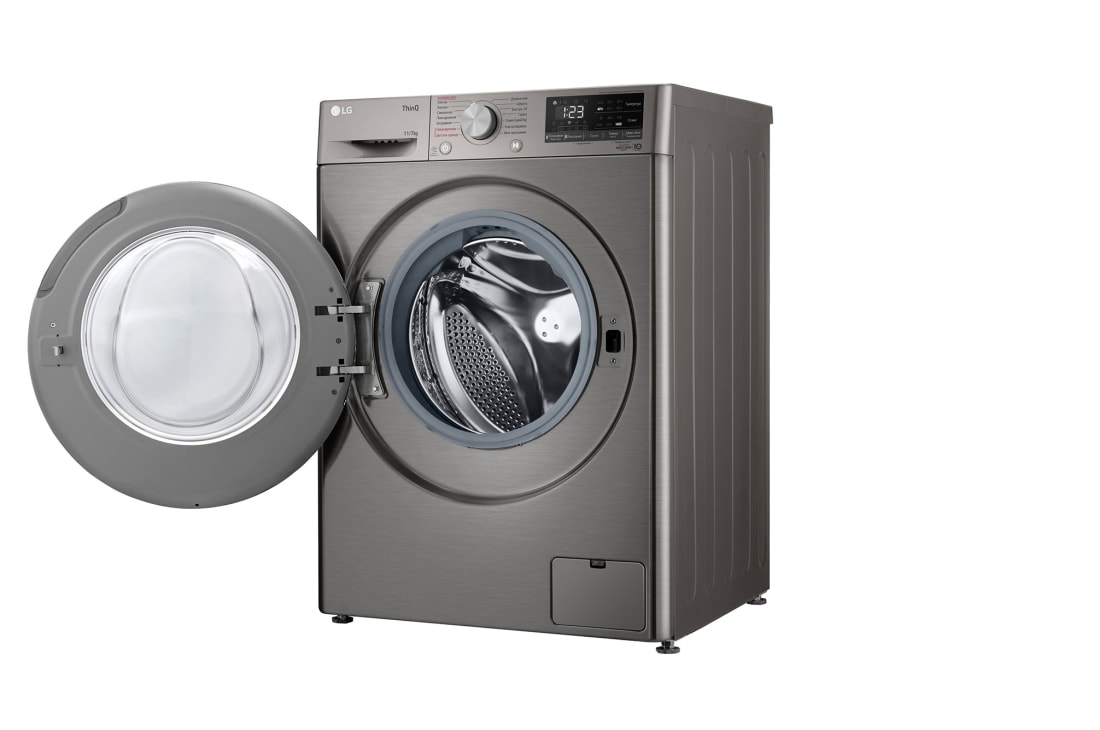 LG Стирально-сушильная машина LG TW4V5EG2S с паром, 11/7 кг, Стирально-сушильная машина LG TW4V5EG2S с открытой дверцей (вид справа), TW4V5EG2S, thumbnail 11