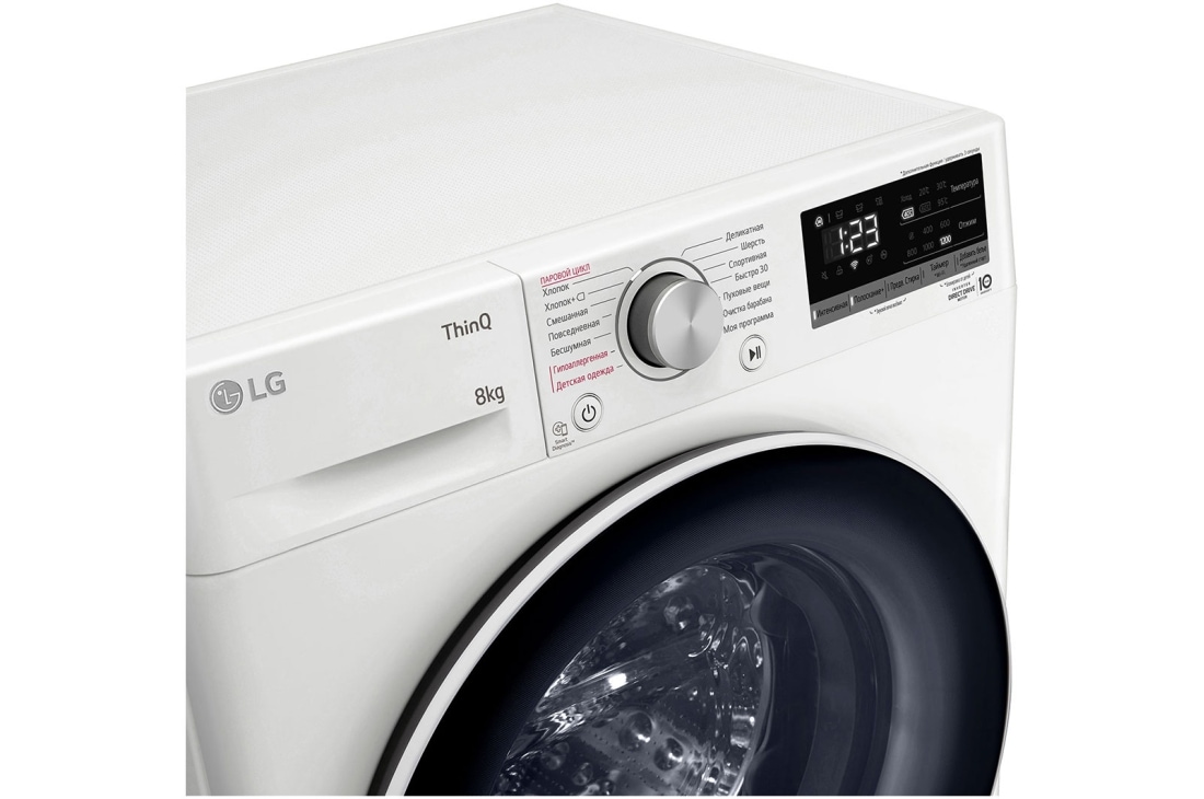 LG Стиральная машина узкая LG F2V5PS0W с паром, 8 кг, Панель стиральной машины LG F2V5PS0W (вид слева в перспективе), F2V5PS0W, thumbnail 3