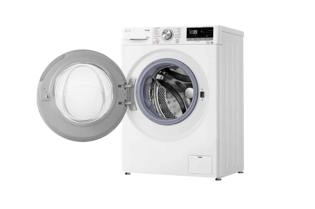 LG Узкая стирально-сушильная машина LG F2V7FR1W с паром, 9/5 кг, Стирально-сушильная машина LG F2V7FR1W с открытой дверцей (вид справа), F2V7FR1W, thumbnail 11