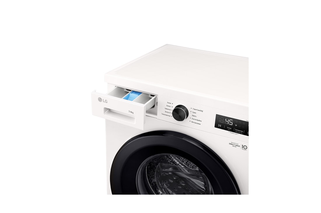 LG Узкая стирально-сушильная машина LG F2Y2HG6W с паром, 7/4 кг, Стирально-сушильная машина LG с открытым лотком (вид справа), F2Y2HG6W, thumbnail 6