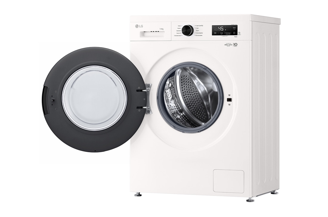 LG Узкая стирально-сушильная машина LG F2Y2HG6W с паром, 7/4 кг, Стирально-сушильная машина LG с открытой дверцей (вид справа), F2Y2HG6W, thumbnail 9